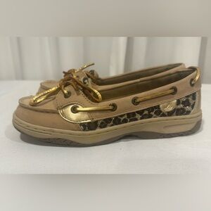 Girls Gold Leopard Sperry Top-Sider Boat Shoes